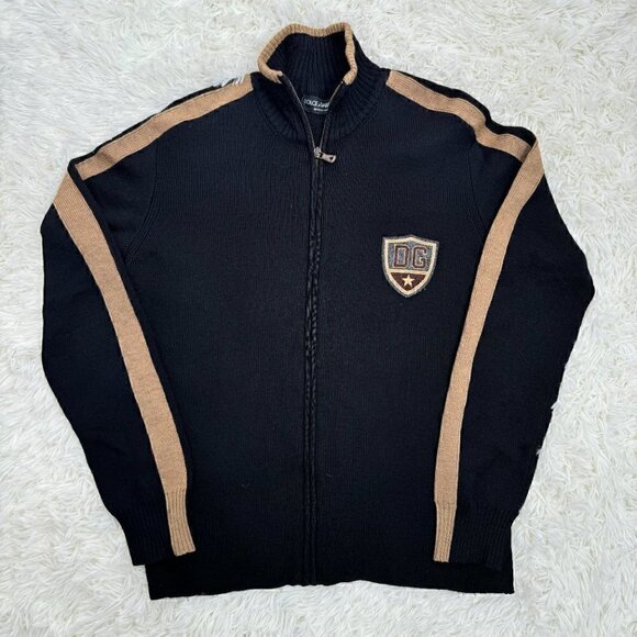 Dolce & Gabbana Black Zip-Up Wool Knit Jacket with DG Crest - Size 46 - Picture 4 of 12